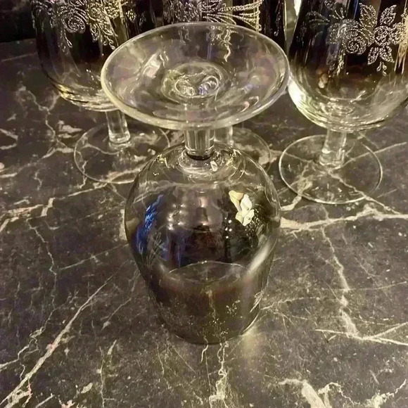 6 Vintage Silver Fade Wine Glasses Ombre WineGlasses, Leaf design made in France - Picture 7 of 14